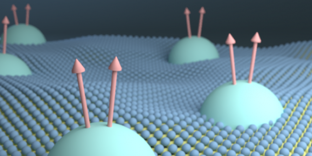 A monolayer semiconductor is found to be a close-to-ideal platform for fractional quantum Hall state—a quantum liquid that emerges under large perpendicular magnetic fields. The image illustrates monolayer WSe2 hosting "composite fermions," a quasi-particle that forms due to the strong interactions between electrons and is responsible for the sequence of fractional quantum Hall states.